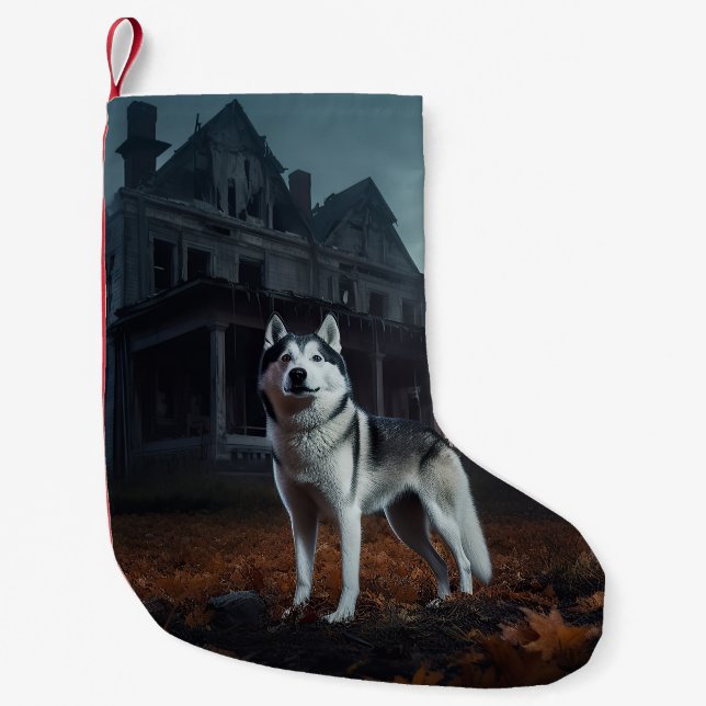 Siberian Husky Halloween Scary  Small Christmas Stocking (Front)