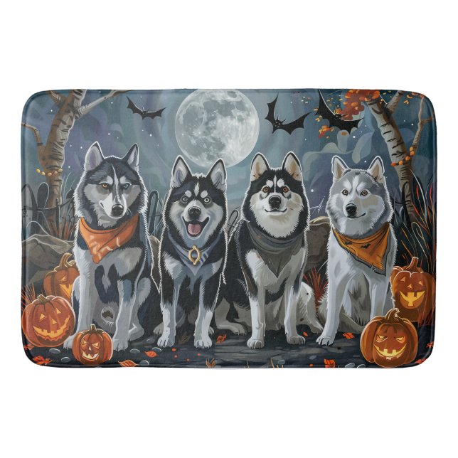 Siberian Husky Halloween Spooky  Bath Mat (Front)