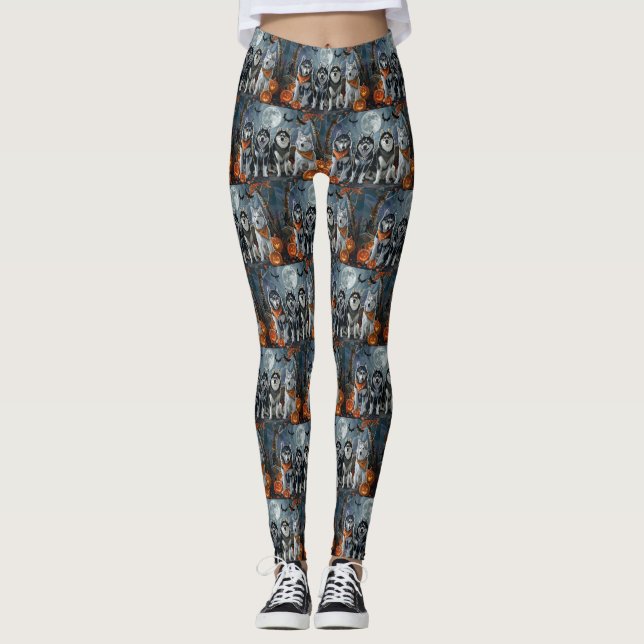 Siberian Husky Halloween Spooky  Leggings (Front)