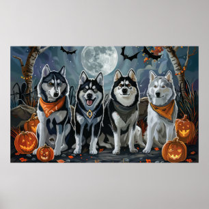 Siberian Husky Halloween Spooky  Poster