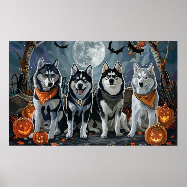 Siberian Husky Halloween Spooky  Poster (Front)