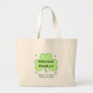 Siberian Husky Heaven; Husky St. Patrick's day Large Tote Bag