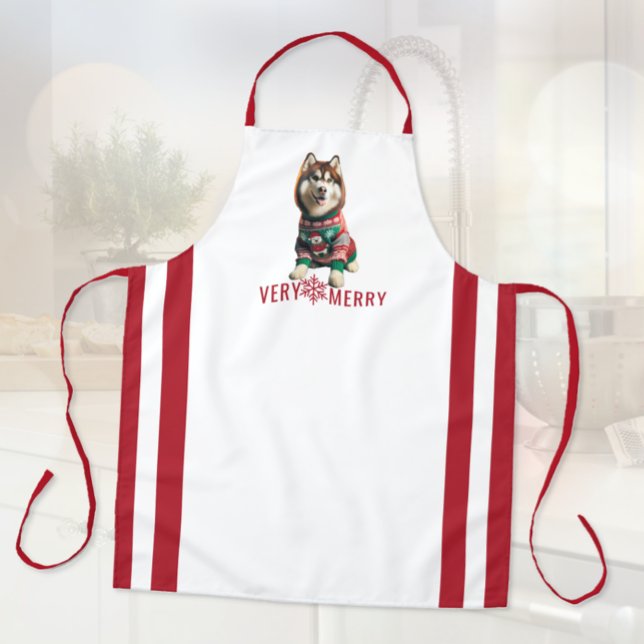 Siberian Husky Holiday All-Over Print Apron (Christmas Holiday Siberian Husky print apron)