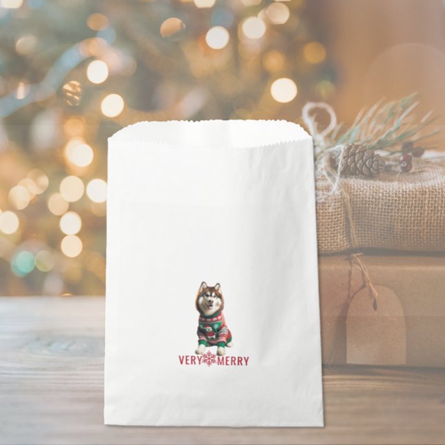 Siberian Husky Holiday Favour Bag (The front of the Siberian Husky Holiday favor bag)