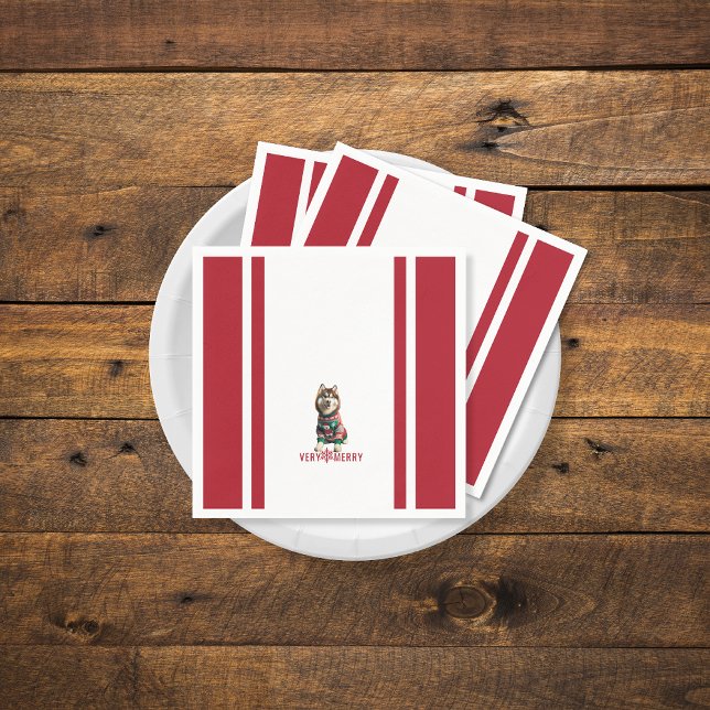 Siberian Husky Holiday Napkin (The front of the Siberian Husky red and white napkins (multiple shown))