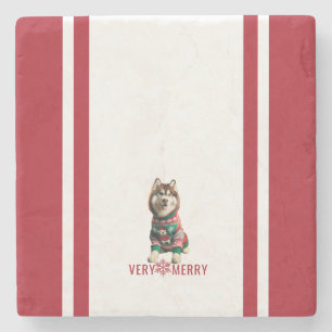 Siberian Husky Holiday Stone Coaster