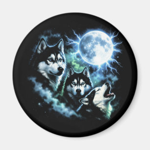Siberian Husky Howling at the Moon – Night Sky Dog Magnet