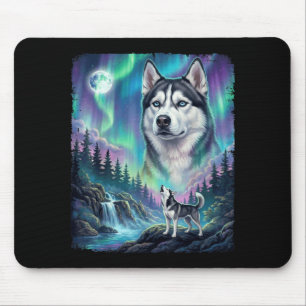 Siberian Husky Howling Northern Lights Dog Owner Mouse Pad