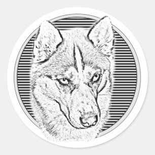 Siberian Husky Hund schwarz/weiß Kreis Streifen Classic Round Sticker