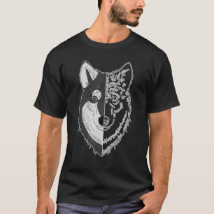 Siberian Husky Imprint Motif Dog Face Pet Artwork T-Shirt
