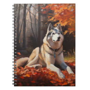 Siberian Husky in Autumn Leaves Fall Inspire Notebook
