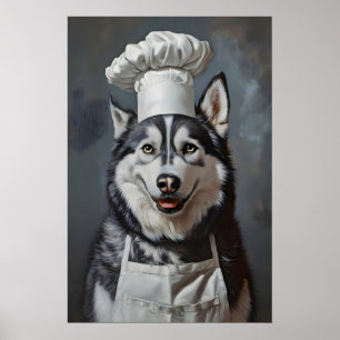 Siberian Husky In Chefs Hat Poster, Pet Poster