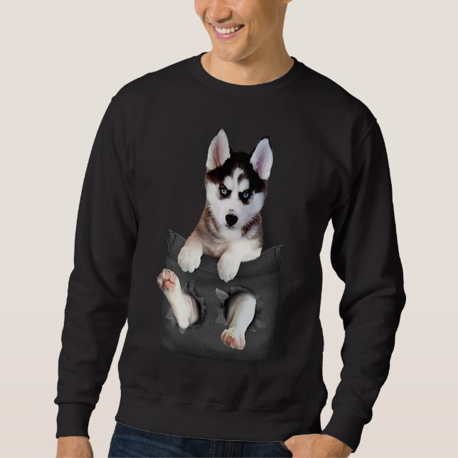 Siberian Husky In Pocket Puppy Sweatshirt (Front)