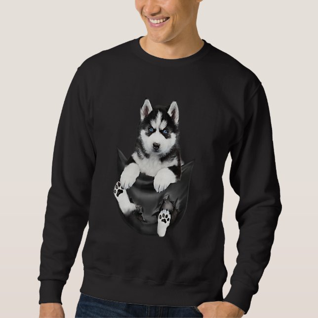 Siberian Husky In Pocket Puppy Sweatshirt (Front)