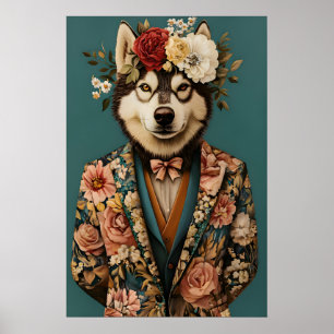 Siberian Husky In Suit Poster, Husky Portrait Poster