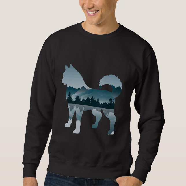 Siberian Husky Lake Forest Graphic Funny  Idea Mum Sweatshirt (Front)