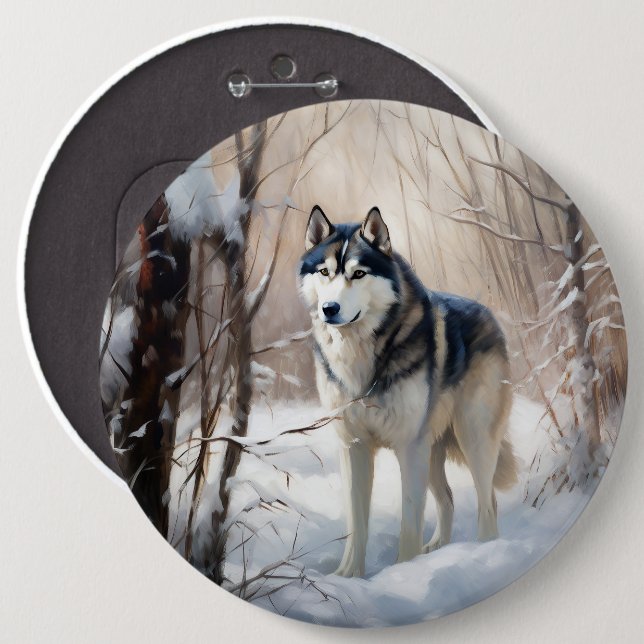 Siberian Husky Let It Snow Christmas 6 Cm Round Badge (Front & Back)