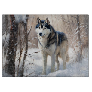 Siberian Husky Let It Snow Christmas Cutting Board