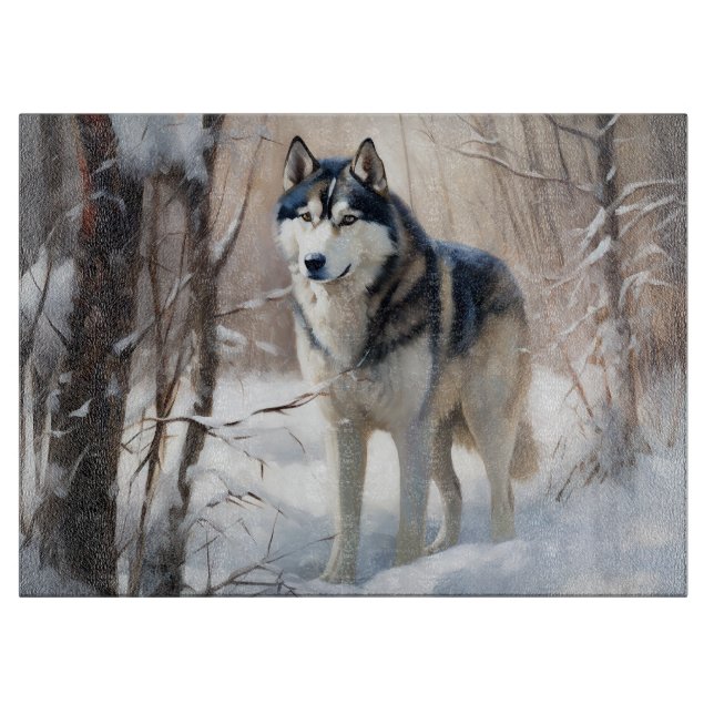 Siberian Husky Let It Snow Christmas Cutting Board (Front)