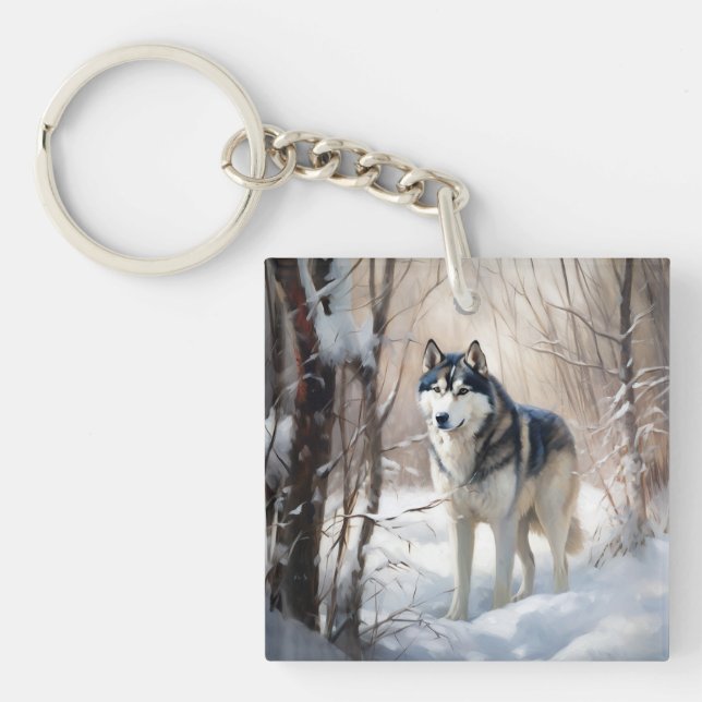 Siberian Husky Let It Snow Christmas Key Ring (Front)