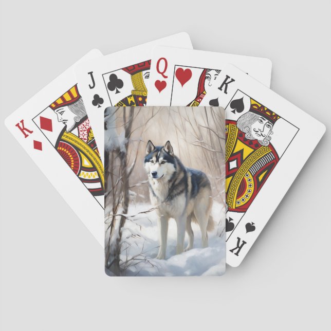 Siberian Husky Let It Snow Christmas Playing Cards (Back)