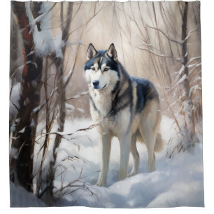 Siberian Husky Let It Snow Christmas Shower Curtain