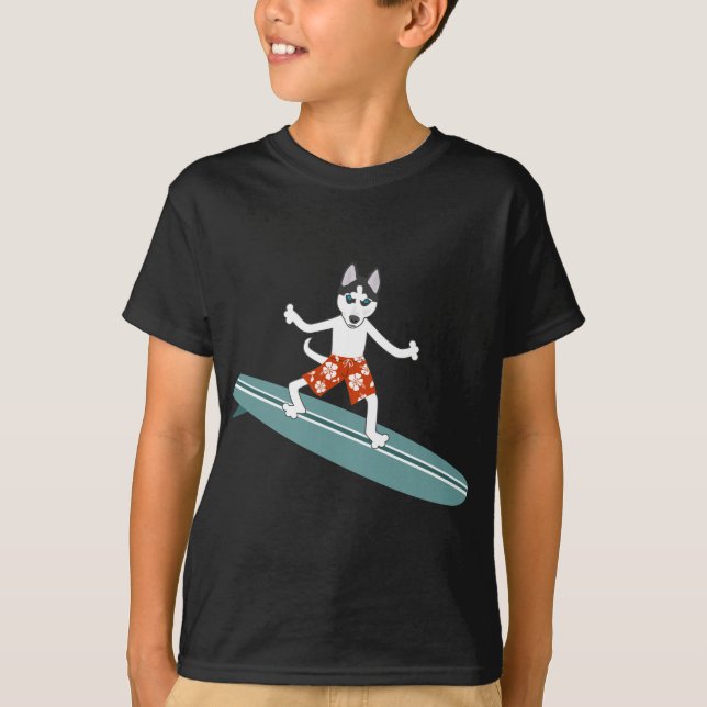 Siberian Husky Longboard Surfer T-Shirt (Front)