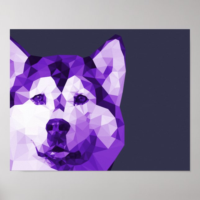Siberian Husky Low Poly Art in Purple Poster (Front)