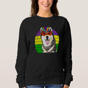 Siberian Husky Mardi Gras Party Dog Mask Beads Sweatshirt