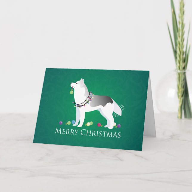 Siberian Husky Merry Christmas Design Holiday Card (Front)