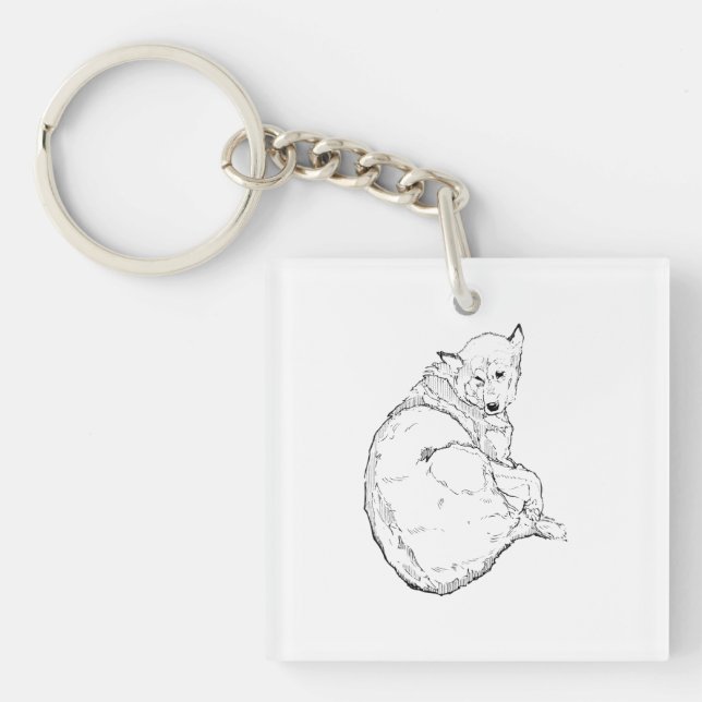 Siberian Husky, Minimalist Dog Illustration  Key Ring (Front)