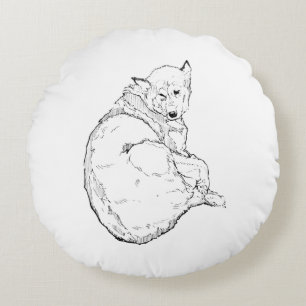 Siberian Husky, Minimalist Dog Illustration Round Cushion