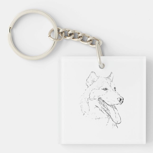 Siberian Husky – Minimalist Dog Line Drawing Key Ring (Front)