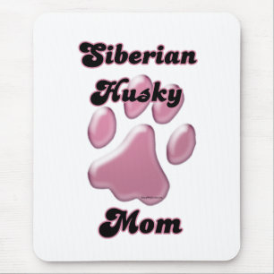 Siberian Husky Mum Pink Pawprint  Mouse Pad
