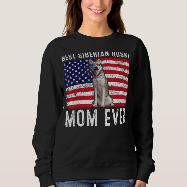 Siberian Husky Mum Usa American Flag Dog  Owner Sweatshirt (Front)