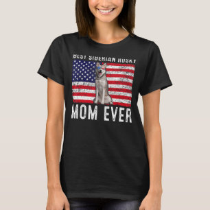 Siberian Husky Mum Usa American Flag Dog  Owner T-Shirt