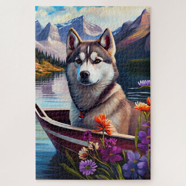 Siberian Husky on a Paddle: A Scenic Adventure Jigsaw Puzzle (Vertical)