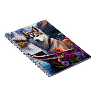 Siberian Husky on a Paddle: A Scenic Adventure Notebook
