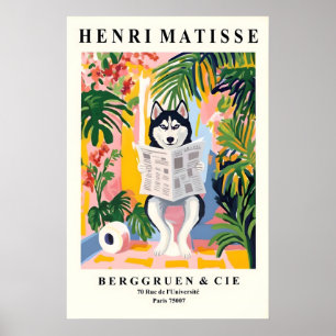 Siberian Husky on Toilet Art - Matisse Style Poster
