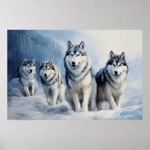 Siberian Husky pack Poster
