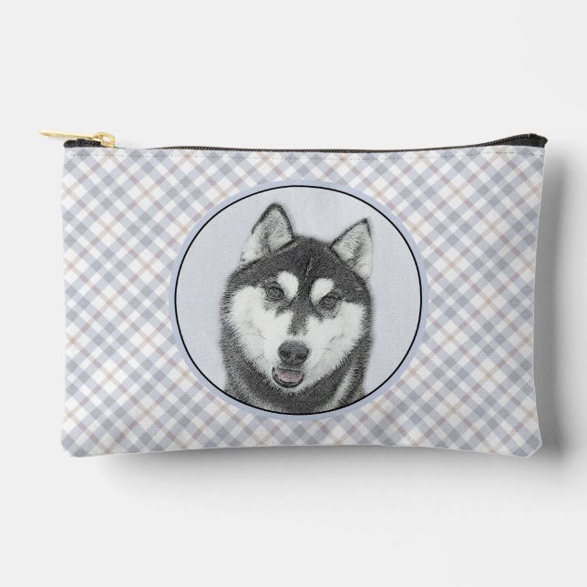 Siberian Husky Painting Black and White Dog Art Accessory Pouch (Front)