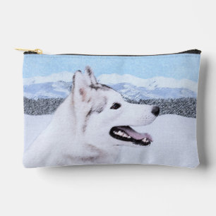 Siberian Husky Painting Silver and White Dog Art Accessory Pouch