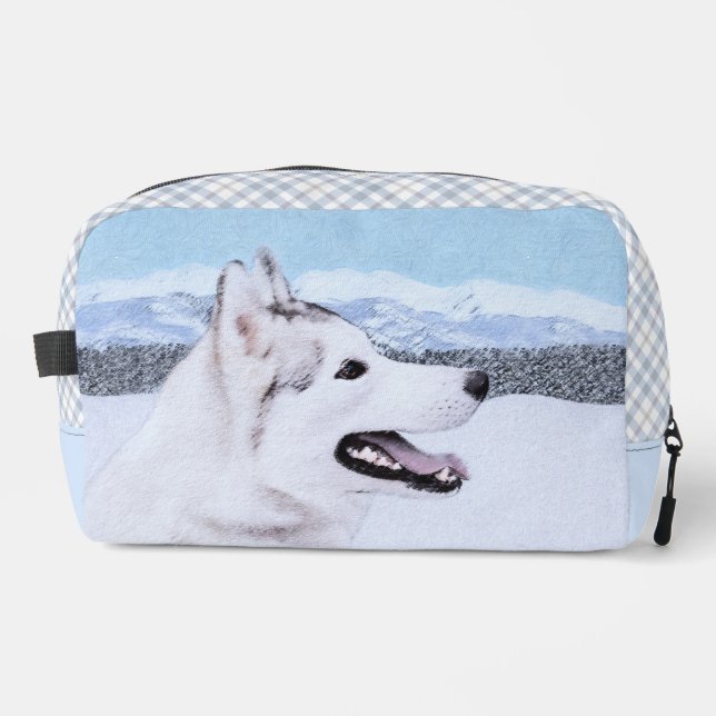 Siberian Husky Painting Silver and White Dog Art Dopp Kit (Front)