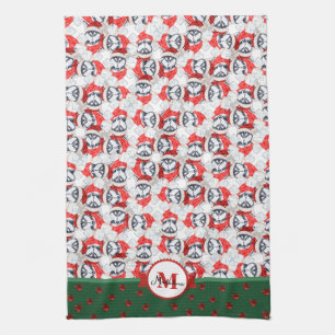 Siberian Husky Pattern Monogram Christmas Dog Tea Towel