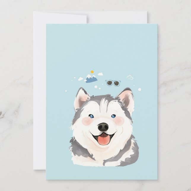 Siberian Husky Pet Dog Illustration Portrait Thank You Card (Front)
