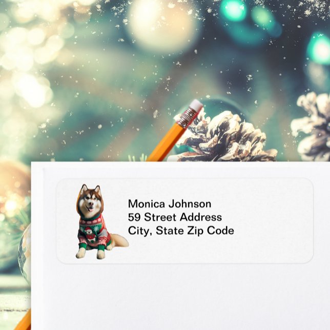 Siberian Husky Photo Return Address Label (Siberian husky dog return address label (Christmas theme))