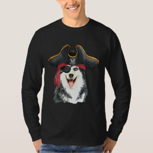 Siberian Husky Pirate Hand Drawn Watercolor T-Shirt