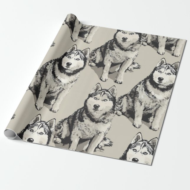 Siberian Husky Portrait Wrapping Paper (Unrolled)