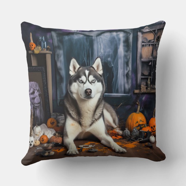 Siberian Husky Pumpkins Halloween Scary Cushion (Back)