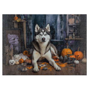 Siberian Husky Pumpkins Halloween Scary Cutting Board